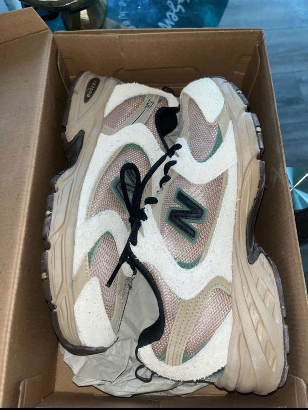 New Balance Kids Beige, Cream & Green Athletic Sneakers